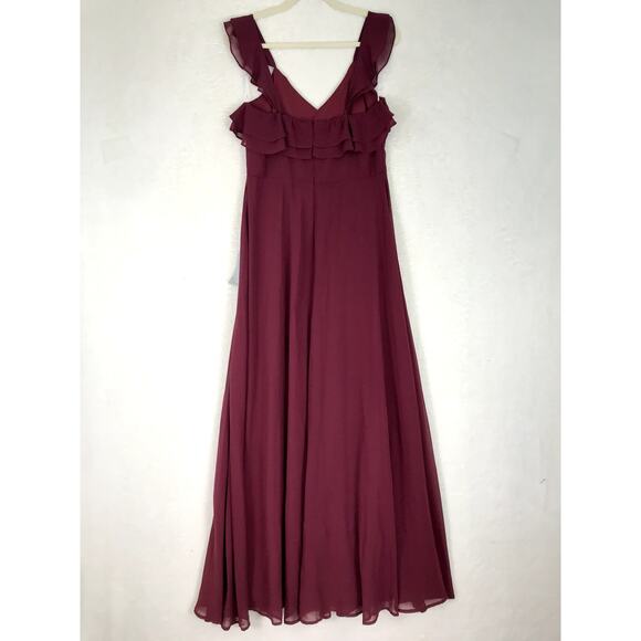 Lulus Dress Large Burgundy Adorning Glances Ruffles Resort Wedding Formal READ - Picture 6 of 16